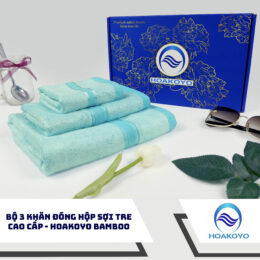 bộ 3 khăn quà tặng đóng hộp sợi tre cao cấp Hoakoyo Bamboo